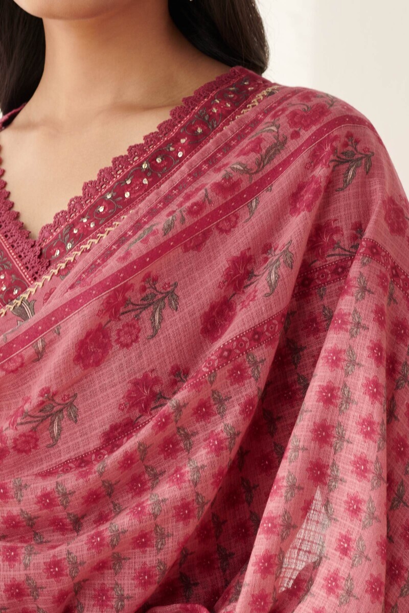 Pink Printed Kota Dupatta