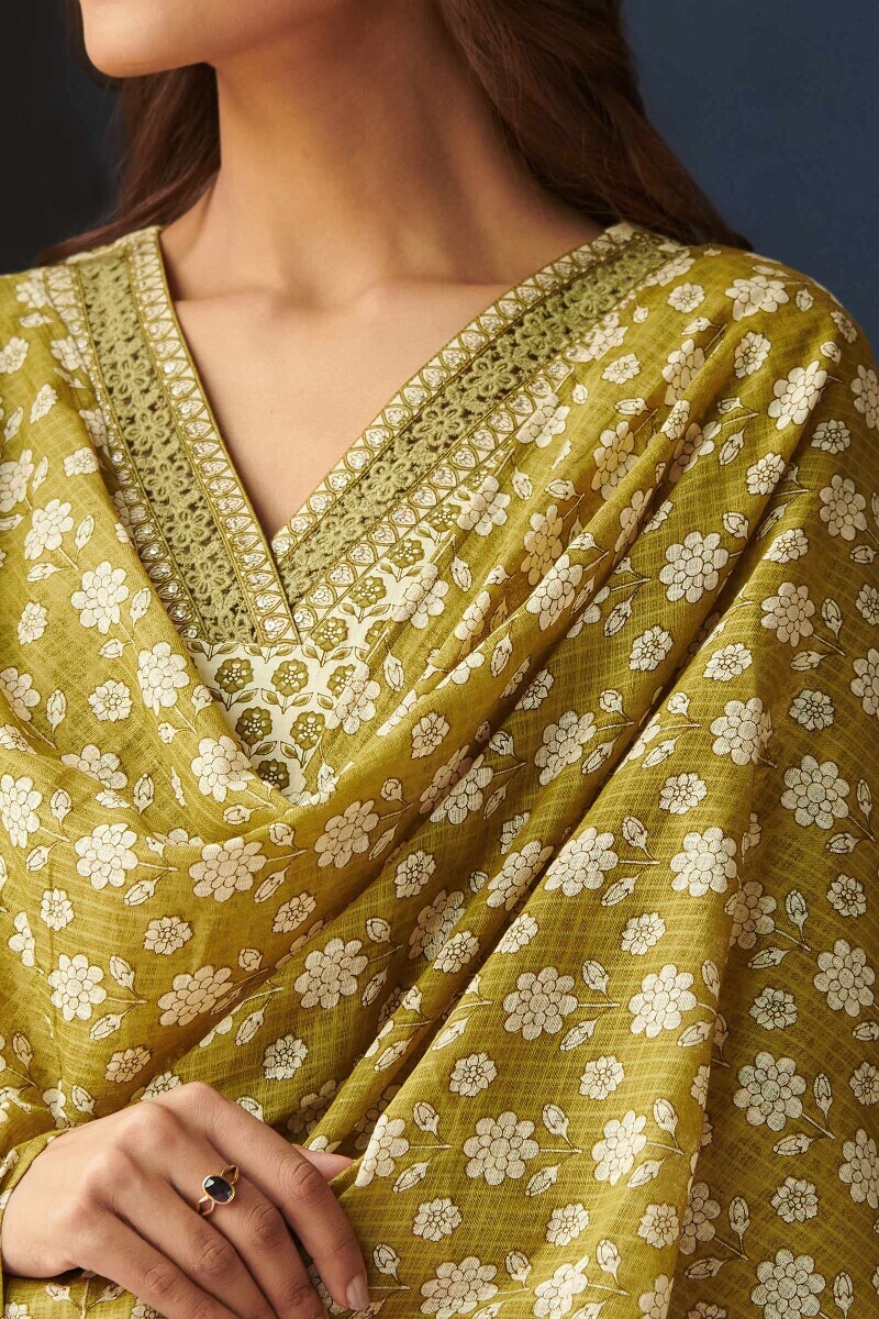 Green Hand Printed Kota Dupatta