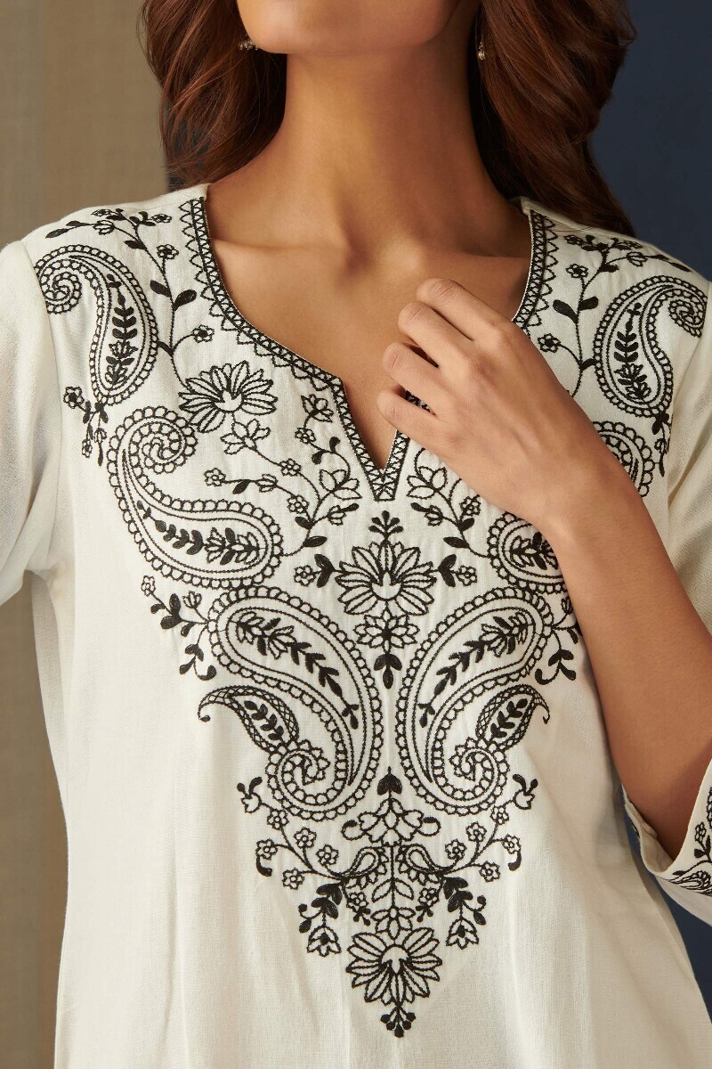 Off-White Handcrafted Straight Cotton Flax Kurta