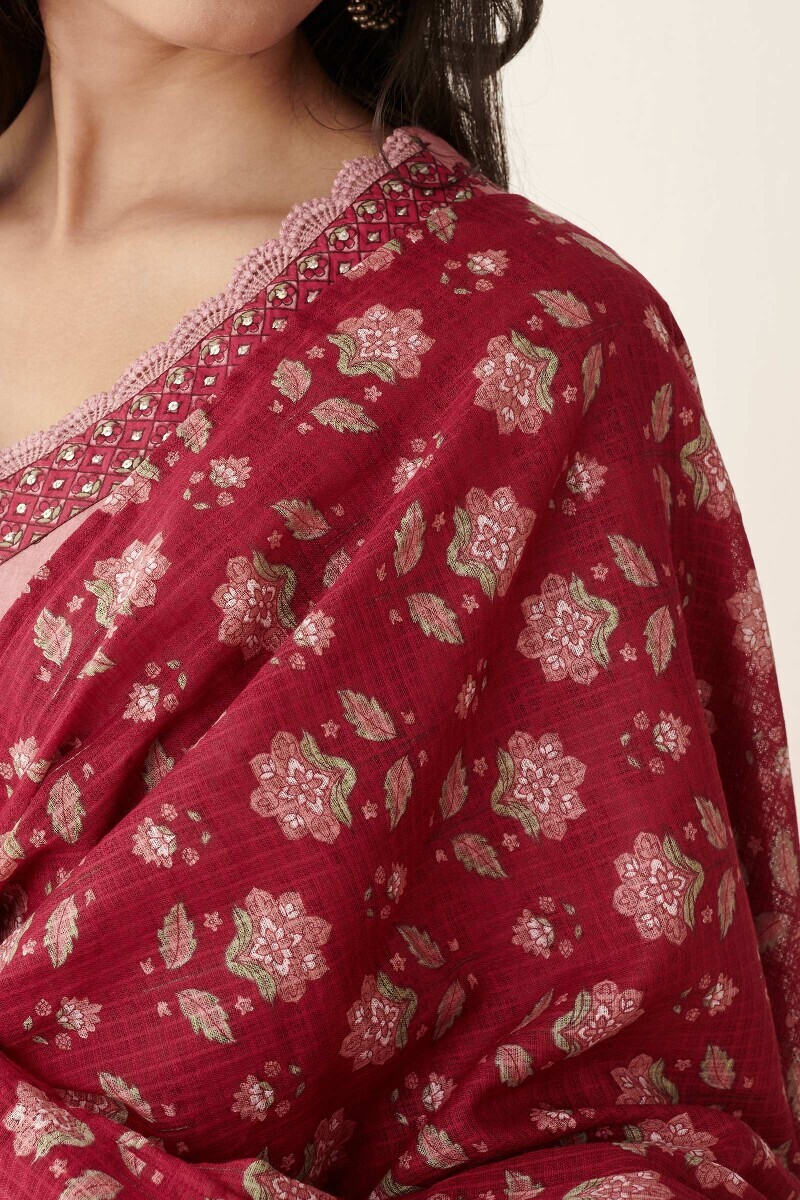 Red Hand Printed Kota Dupatta