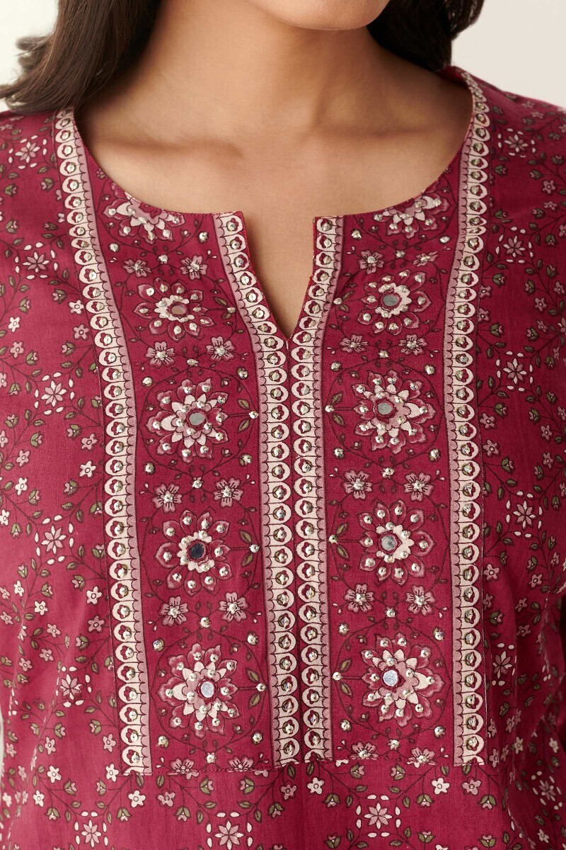 Red Hand Printed Cotton Top