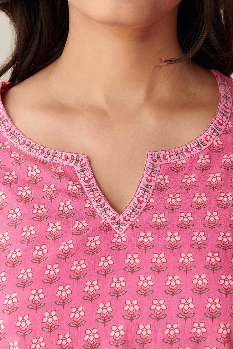 Pink Hand Printed Cotton Loungewear Set