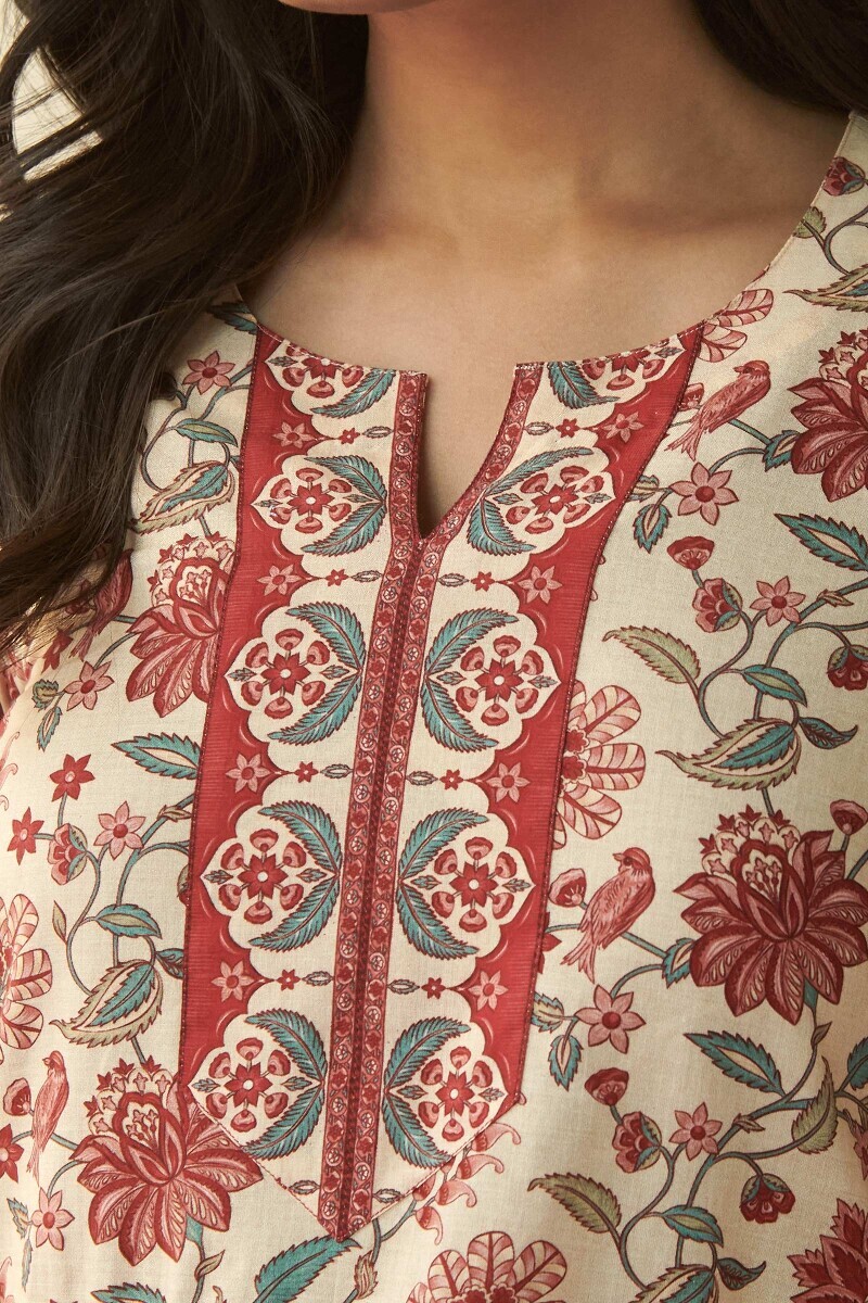 Cream Printed Cotton Top