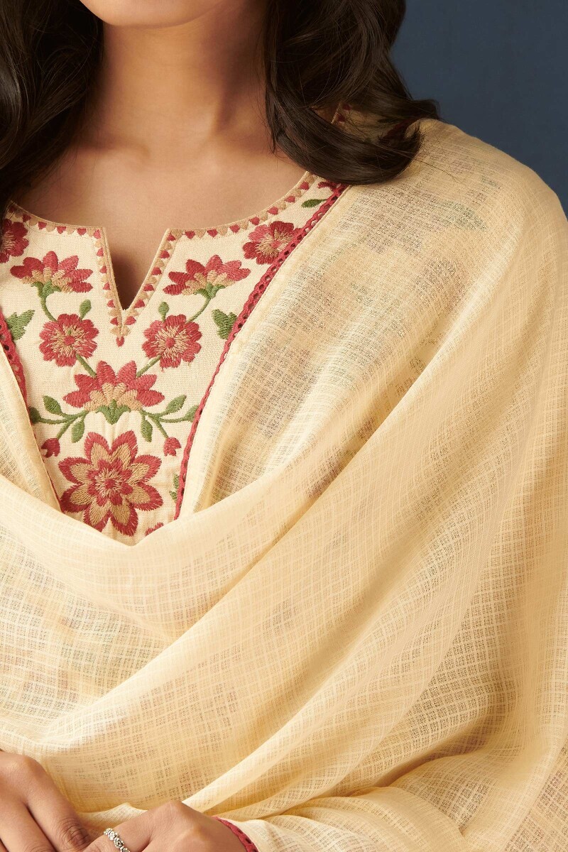 Cream Handcrafted Kota Dupatta