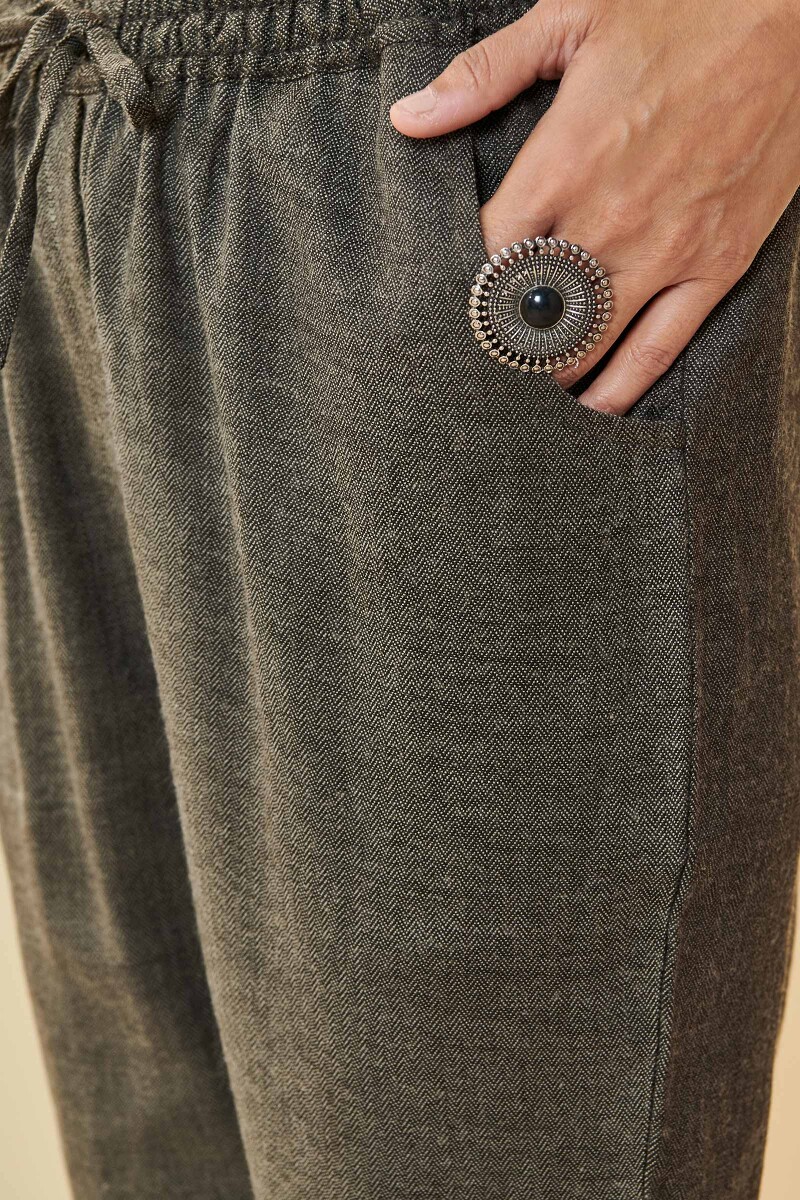 Brown Handcrafted Faux Wool Narrow Pants