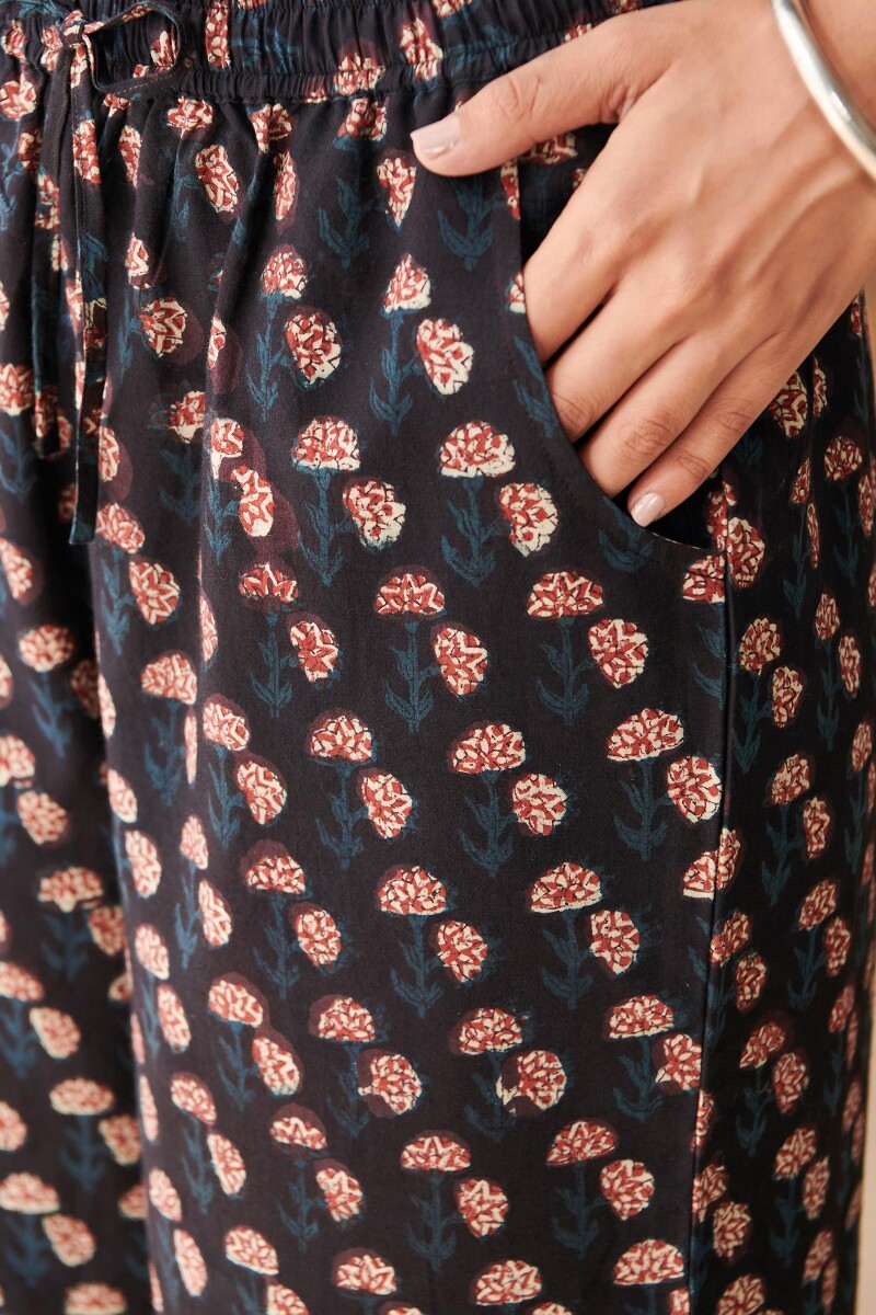 Black Hand Block Printed Cotton Farsi