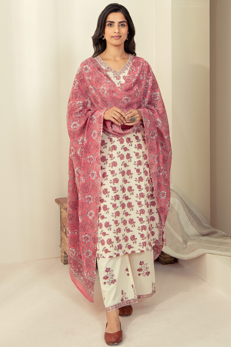 Off-White Hand Block Printed Cotton Farsi