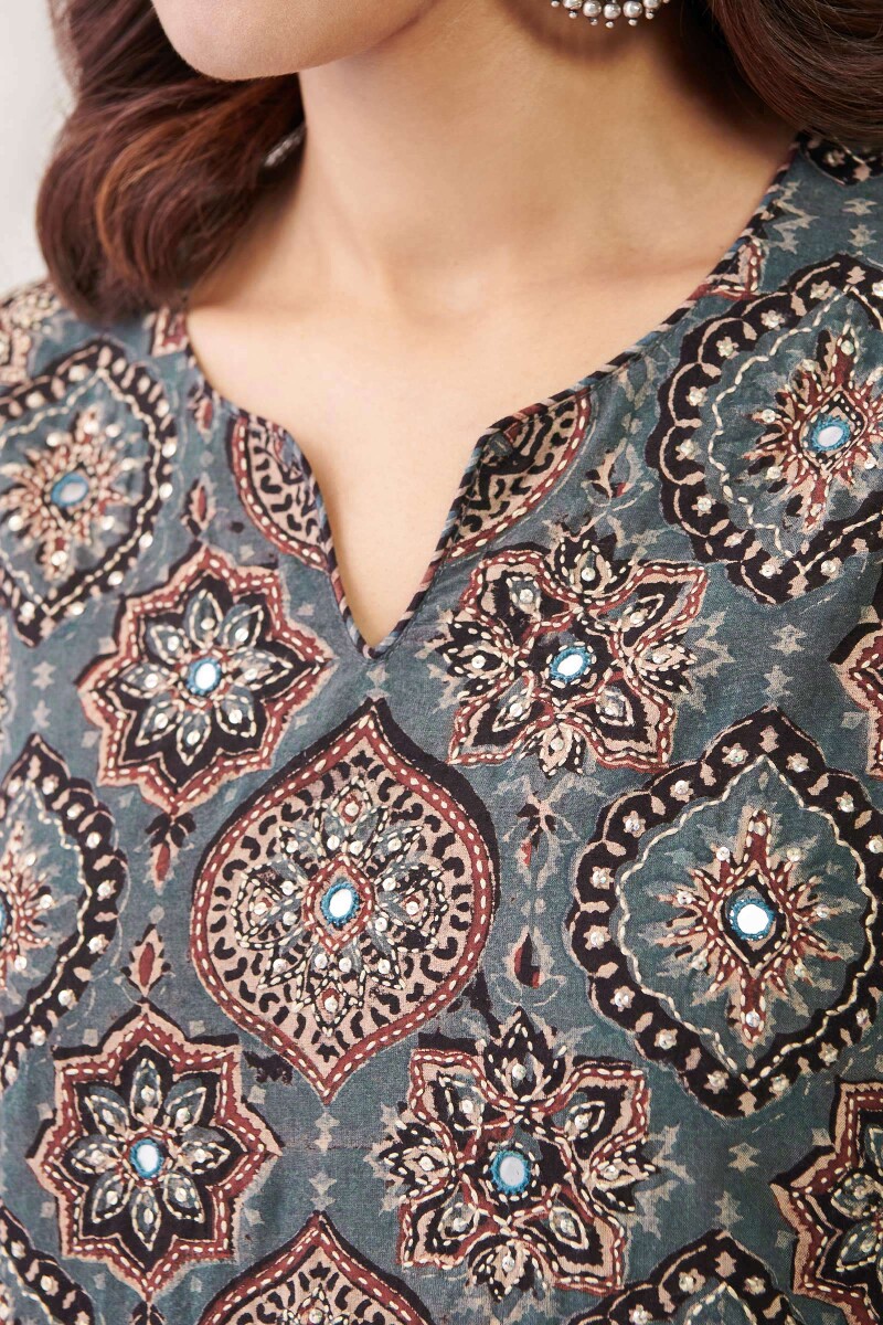 Ajrak Hand Block Printed A-Line Cotton Kurta