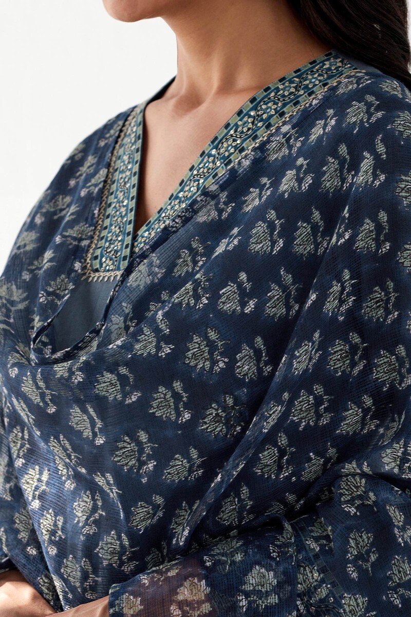 Blue Hand Block Printed Kota Dupatta