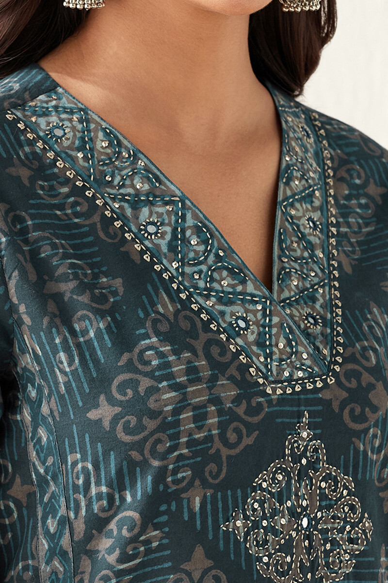 Akola Hand Block Printed Straight Cotton Kurta