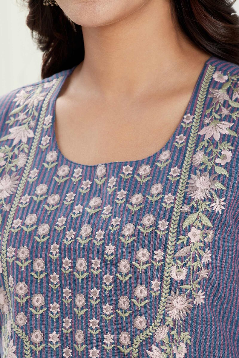 Purple Handcrafted Straight Handloom Kurta