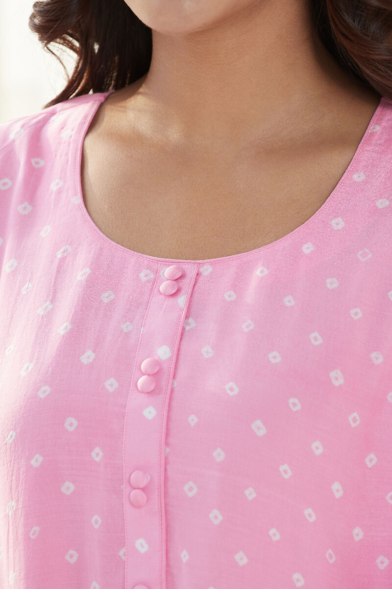 Pink Hand Block Printed Straight Modal Kurta