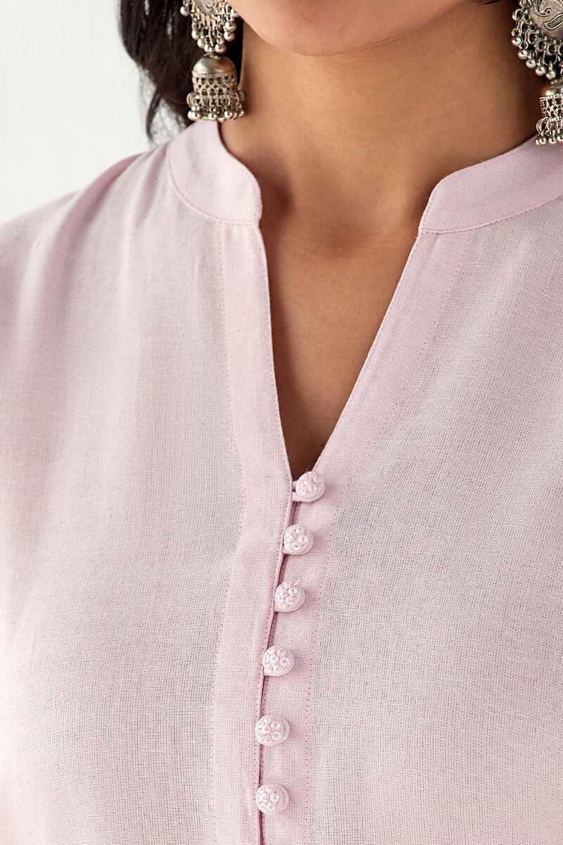 Pink Handcrafted Straight Handloom Kurta