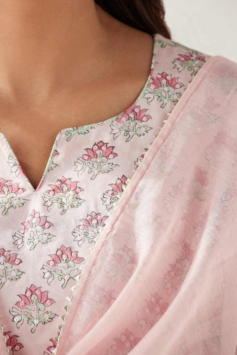 Pink Handcrafted Cotton Silk Dupatta 