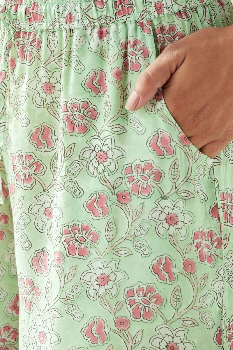 Green Hand Block Printed Modal Palazzos