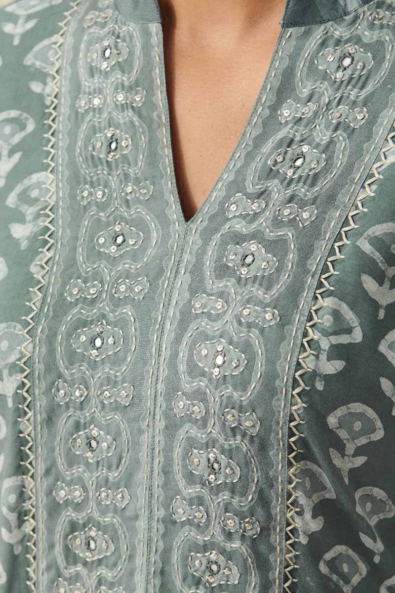 Grey Hand Block Printed Straight Modal Kurta
