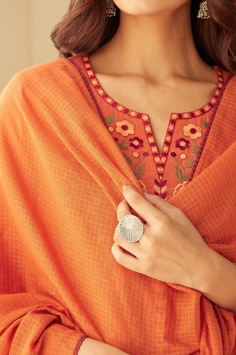 Orange Handcrafted Kota Dupatta