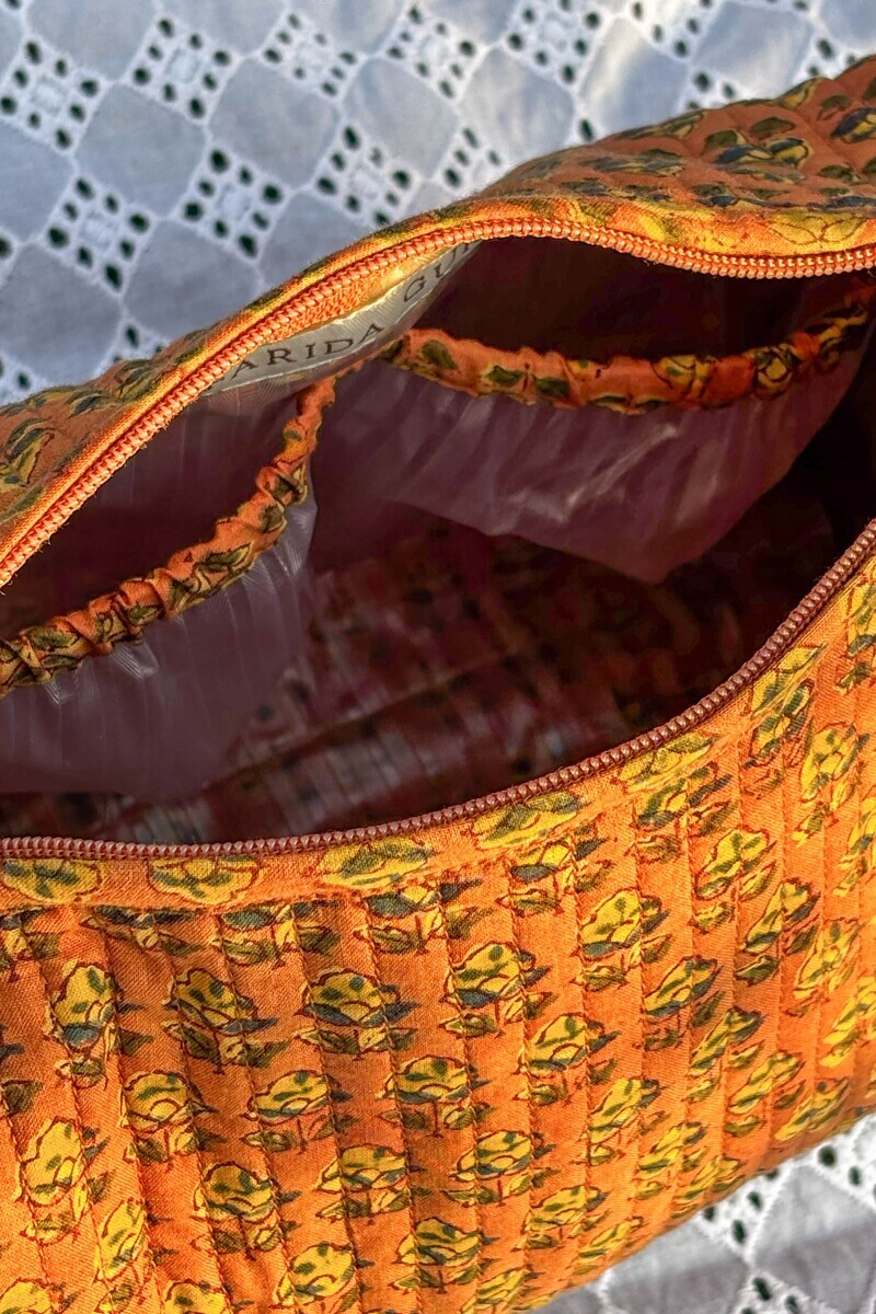 Peach Hand Block Printed Cotton Toiletry Pouch