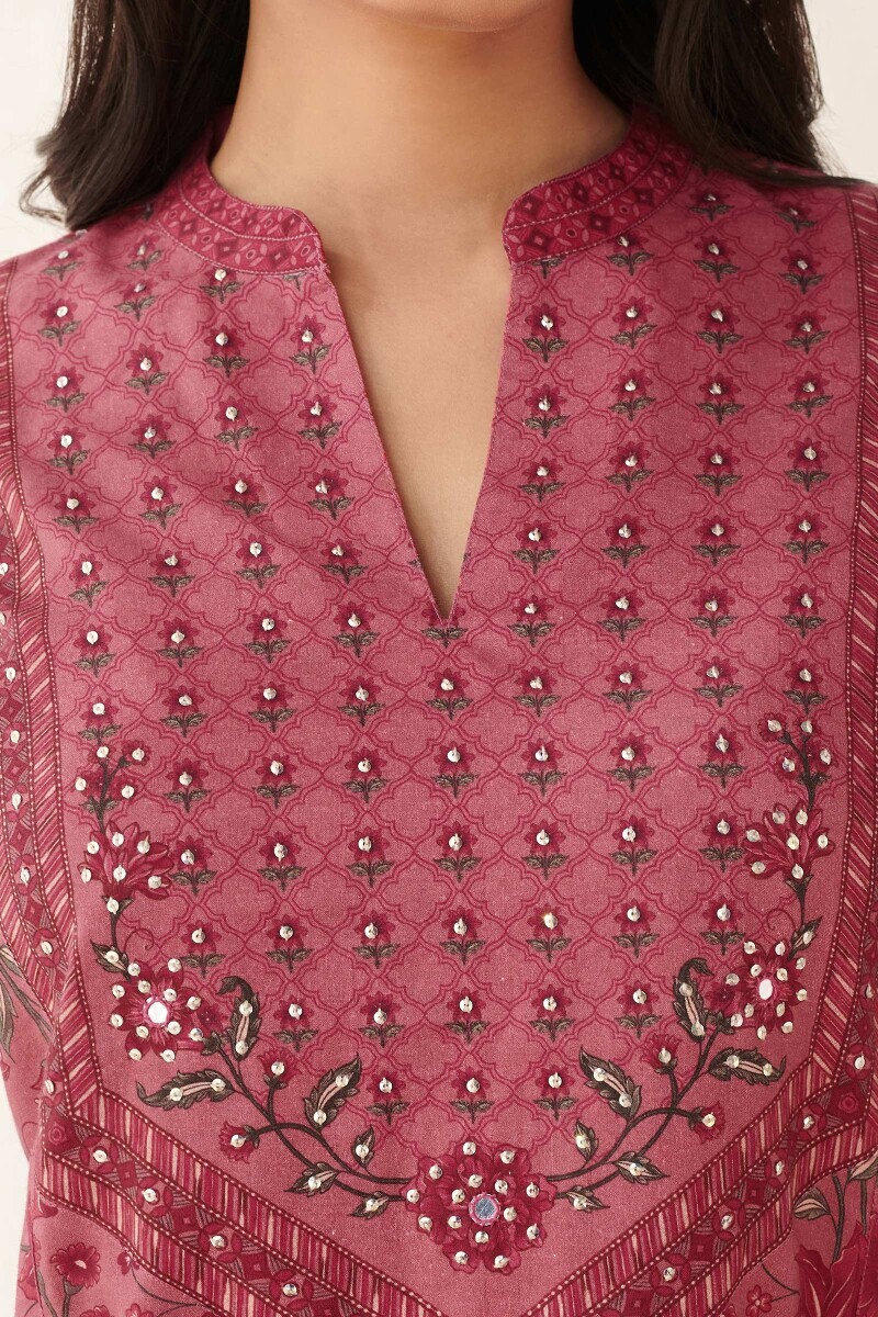 Pink Printed Straight Cotton Kurta
