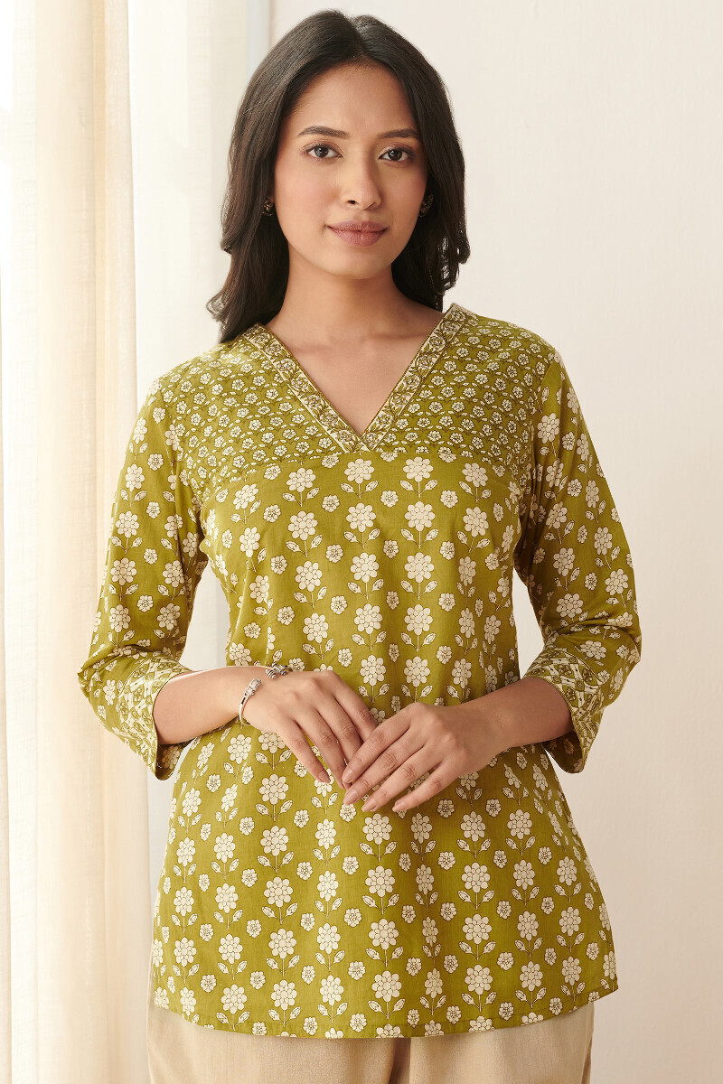 Green Hand Printed Cotton Top