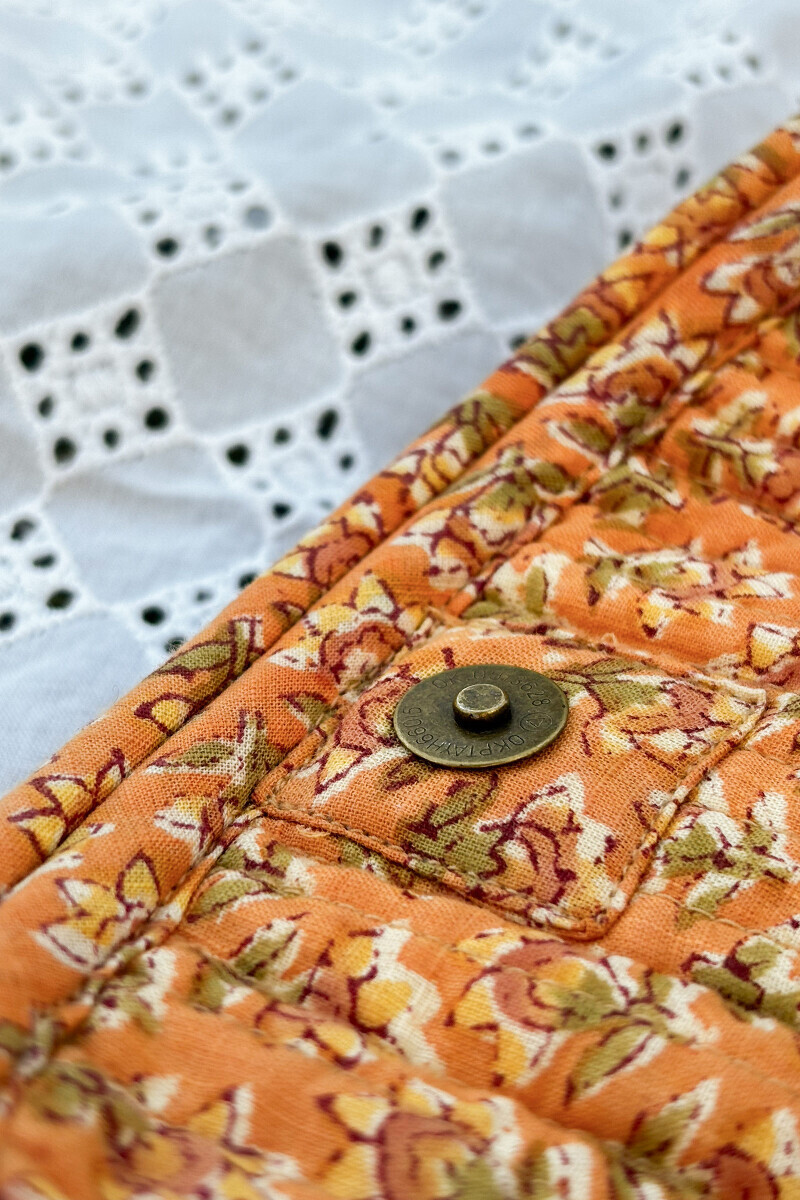 Mustard Hand Block Printed Cotton Slub Cross Body Bag