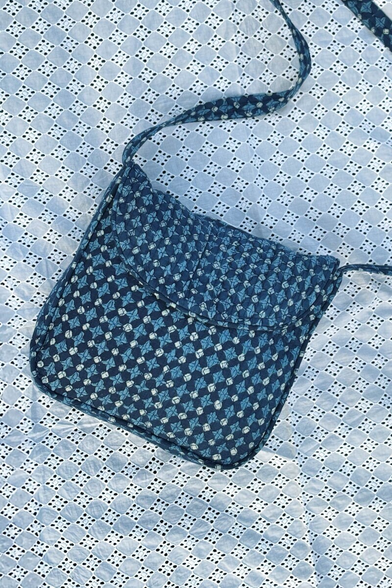Blue Hand Block Printed Cotton Cross Body Bag