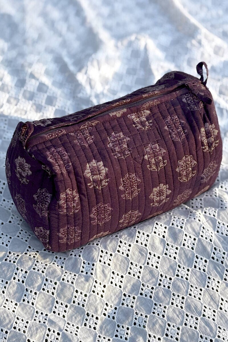 Purple Printed Cotton Toiletry Pouch