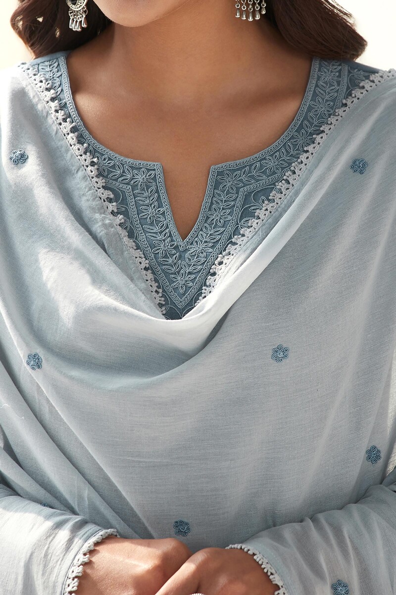 Blue Handcrafted Cotton Mul Dupatta