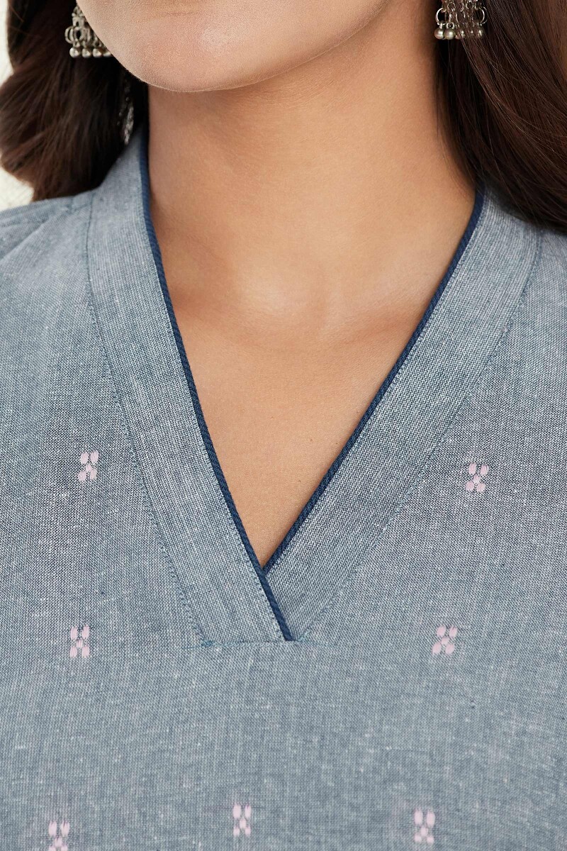Blue Handcrafted Straight Handloom Kurta