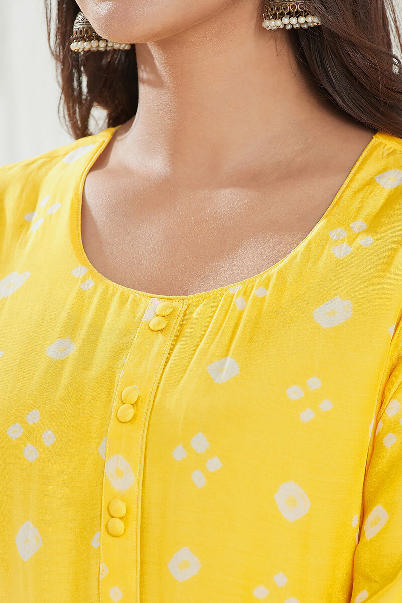 Yellow Printed Straight Modal Kurta