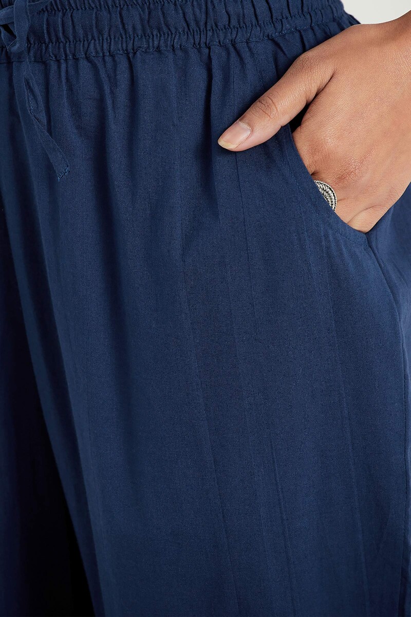 Blue Handcrafted Cotton Narrow Pants