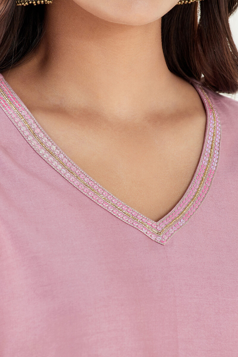 Pink Handcrafted Straight Chanderi Kurta