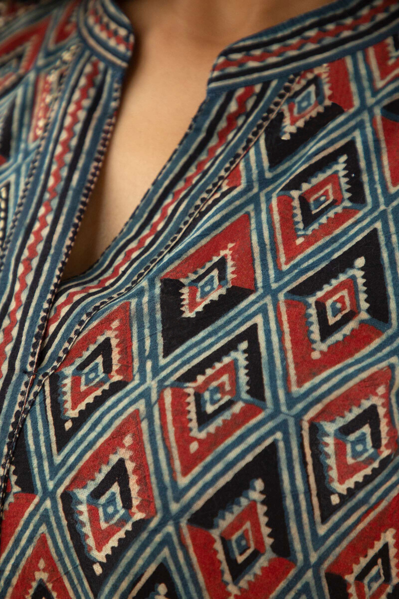 Ajrak Hand Block Printed A-Line Cotton Kurta