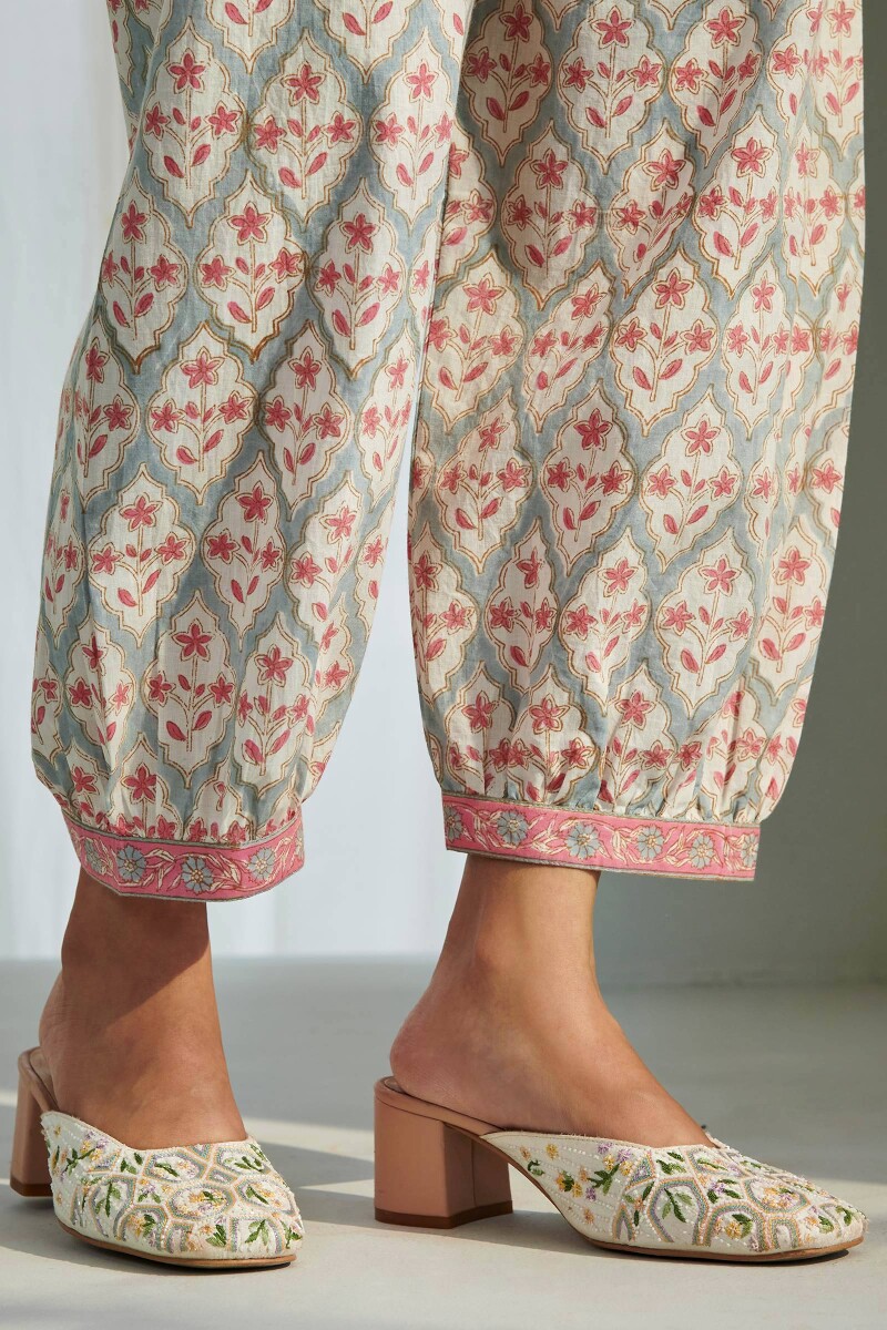 Grey Hand Block Printed Cotton Izhaar Pants