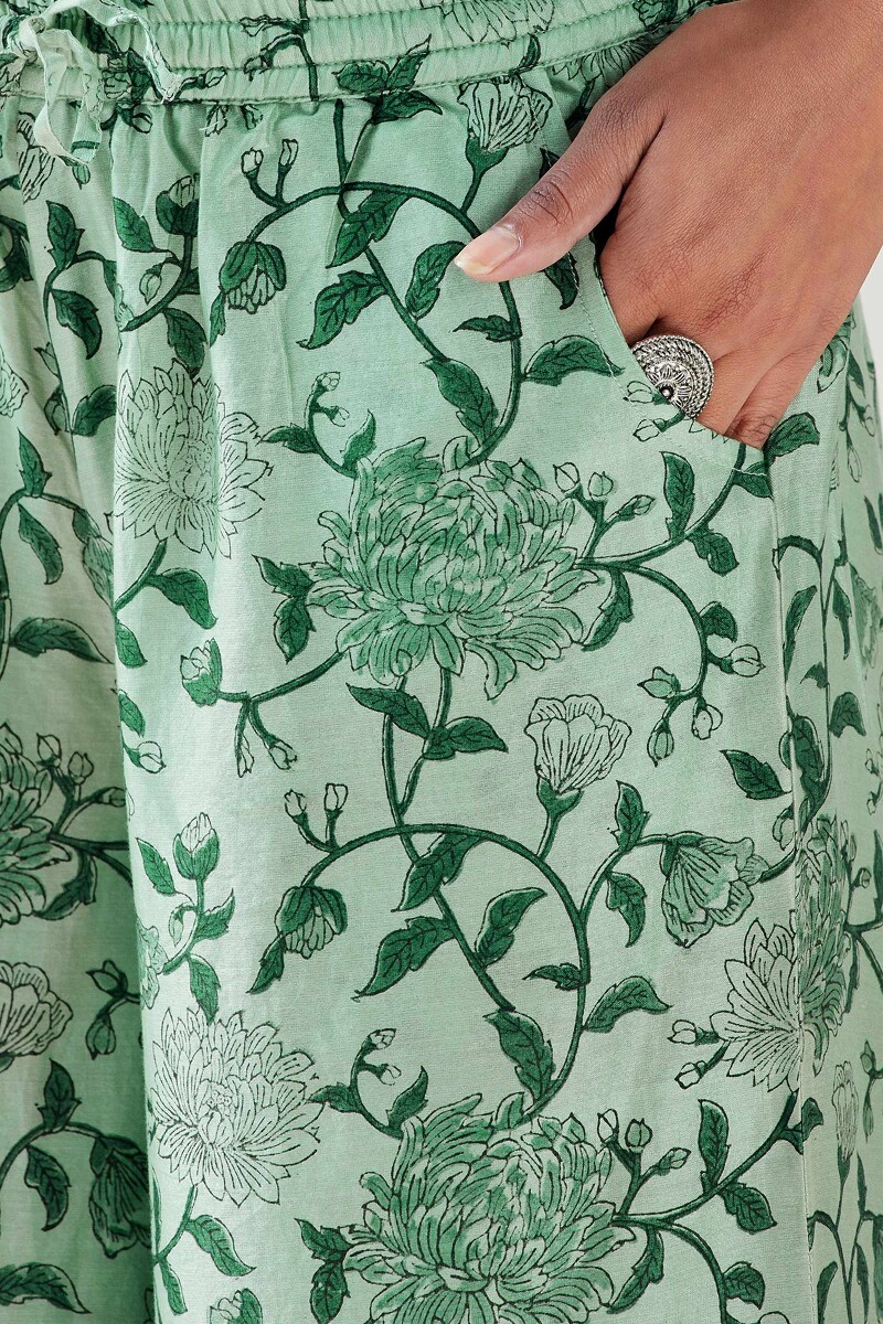 Green Hand Block Printed Chanderi Palazzos