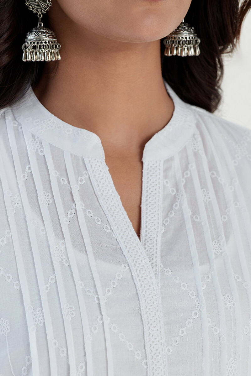 White Handcrafted Straight Cotton Kurta