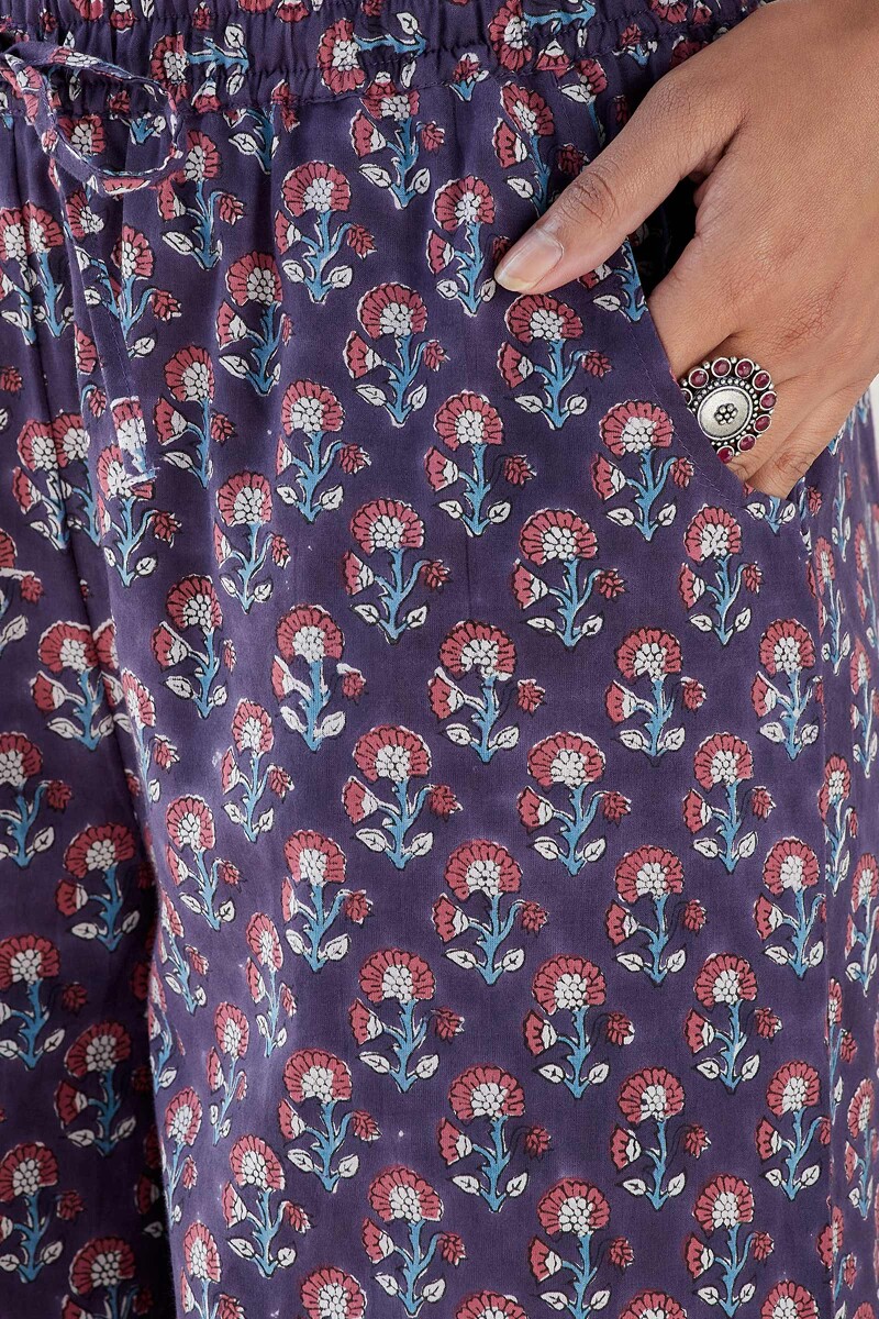 Purple Hand Block Printed Cotton Farsi