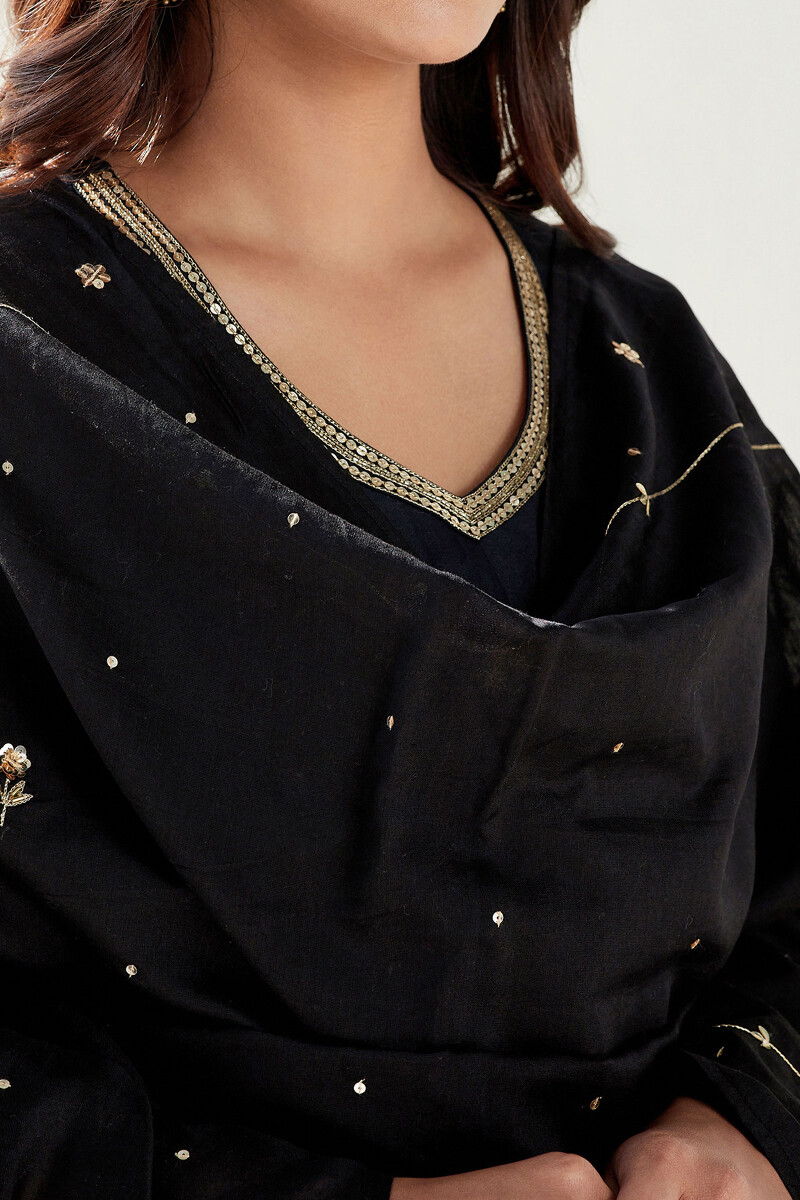 Black Handcrafted Cotton Silk Dupatta