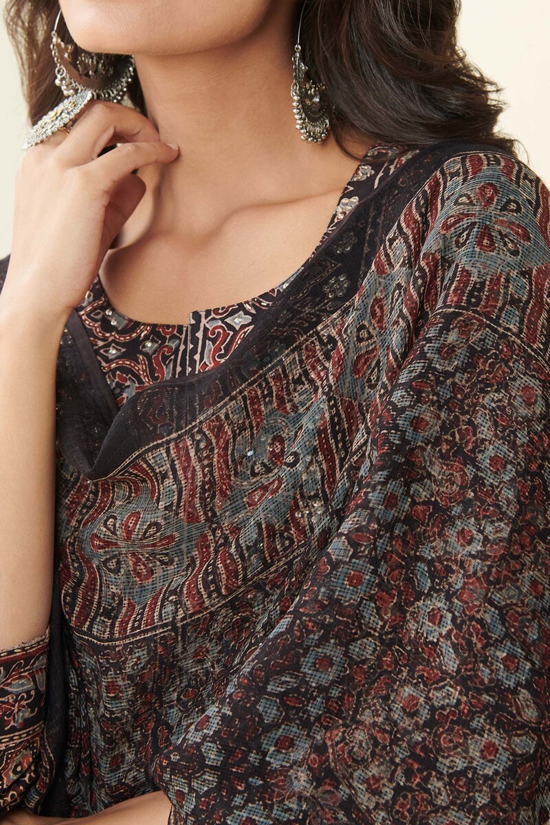 Ajrak Hand Block Printed Kota Dupatta