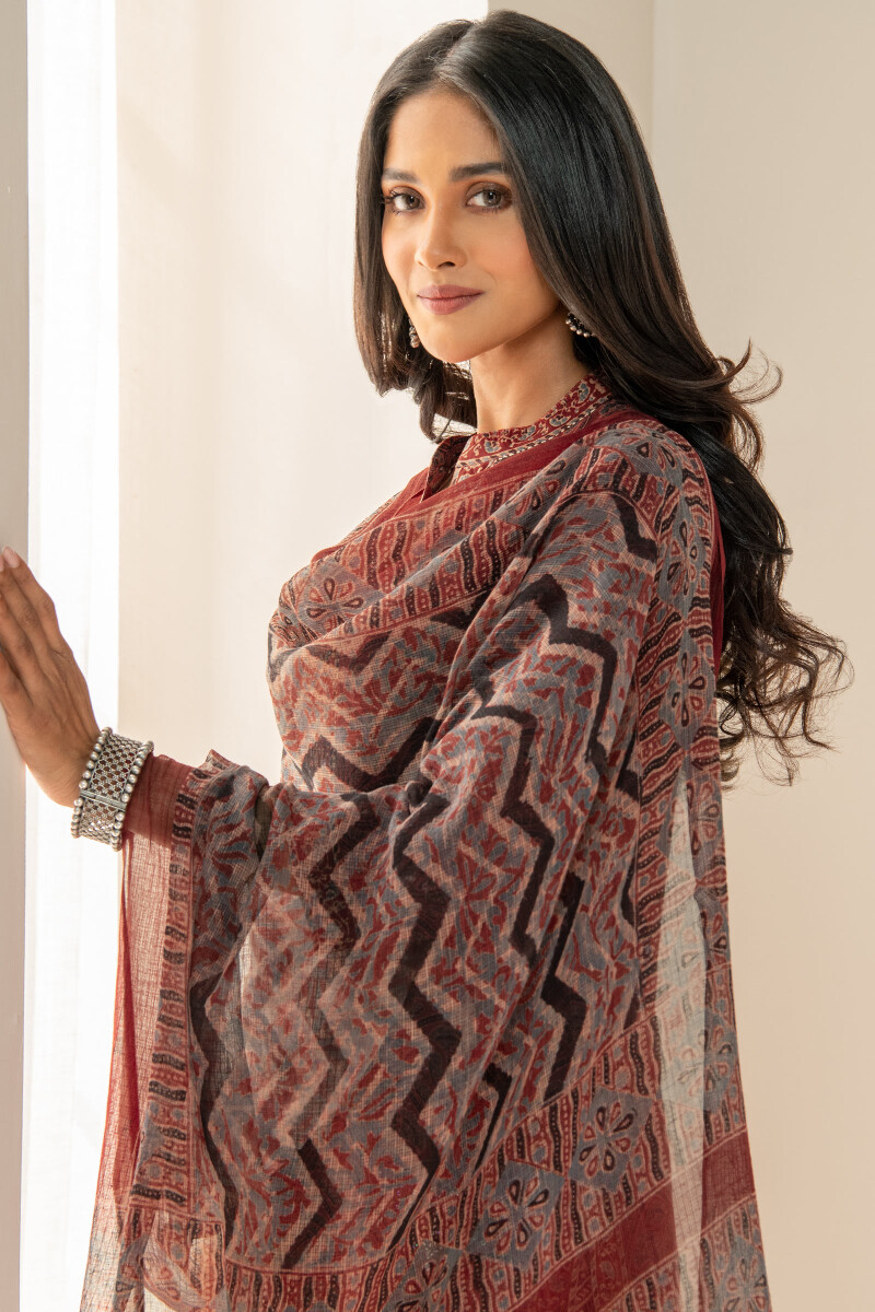 Ajrak Hand Block Printed Kota Dupatta
