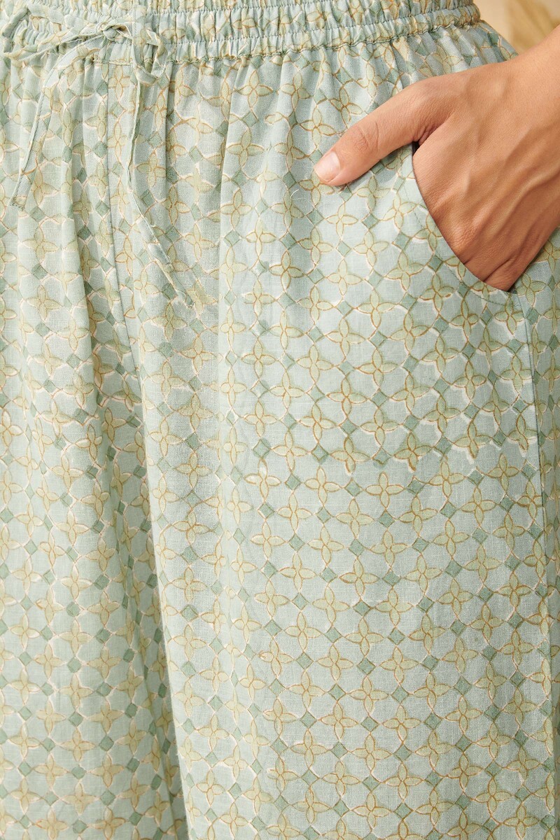 Blue Hand Block Printed Cotton Slub Farsi