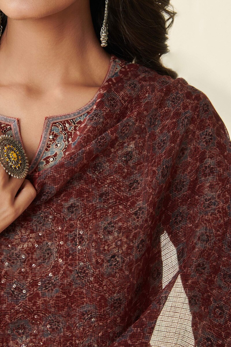 Ajrak Hand Block Printed Kota Dupatta