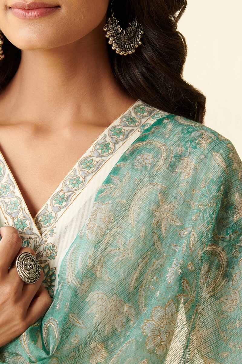 Blue Hand Block Printed Kota Dupatta