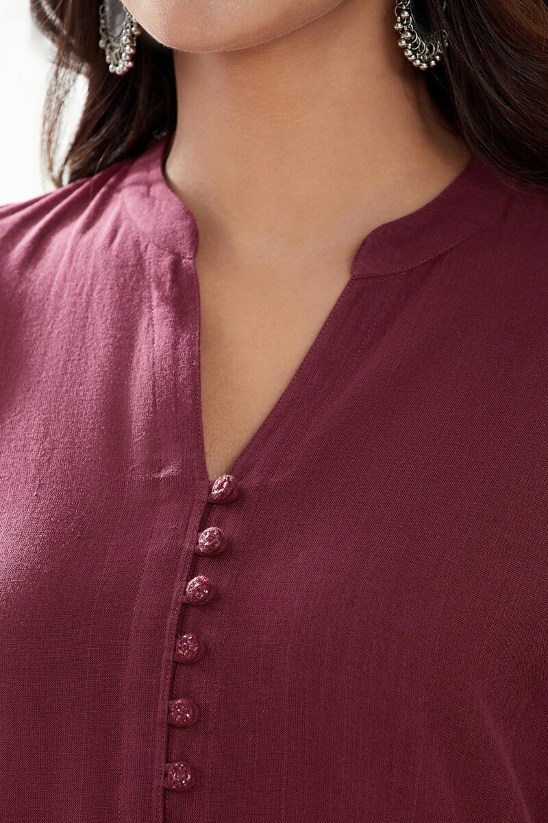 Maroon Handcrafted Straight Handloom Kurta