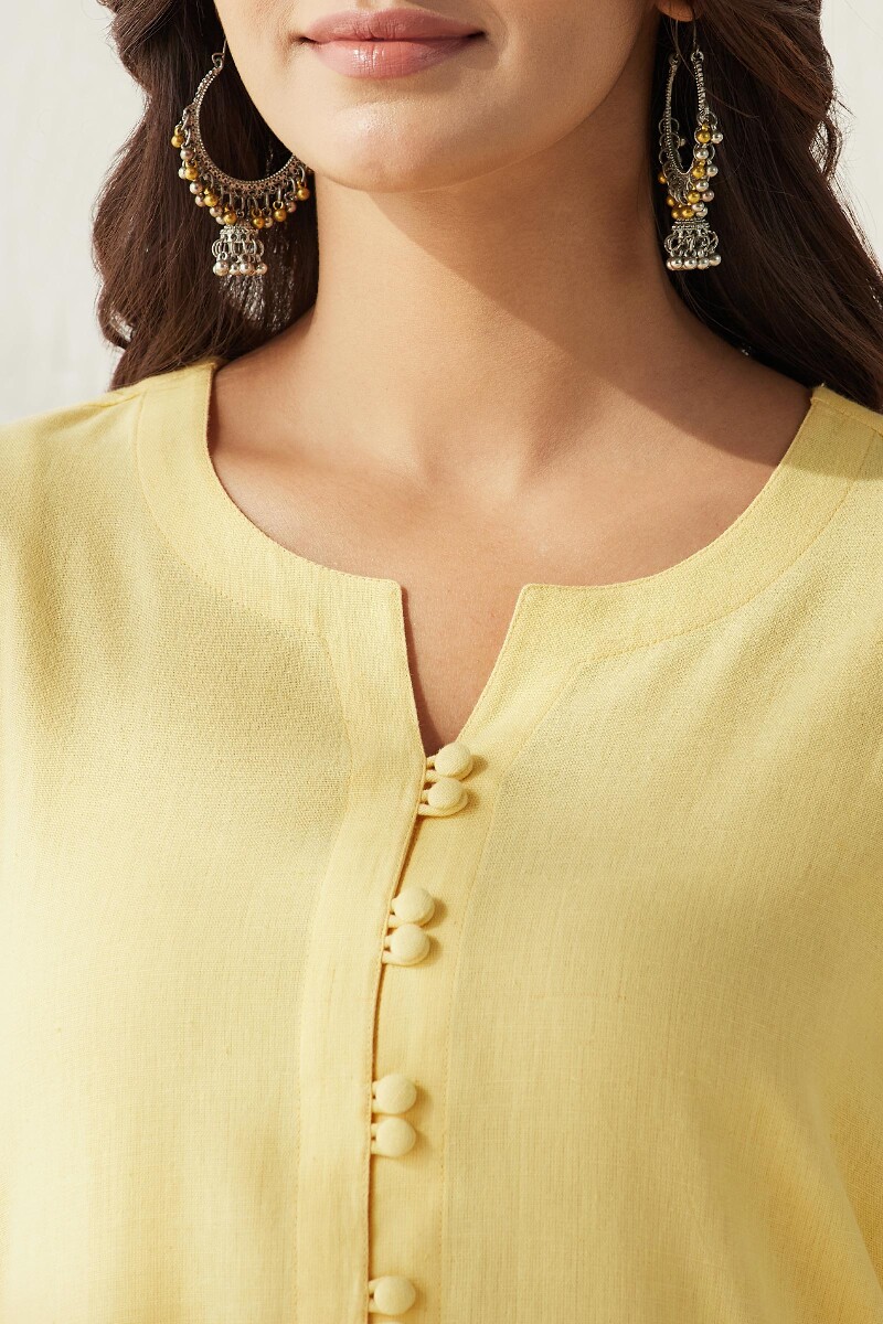 Yellow Handcrafted Straight Cotton Flax Kurta