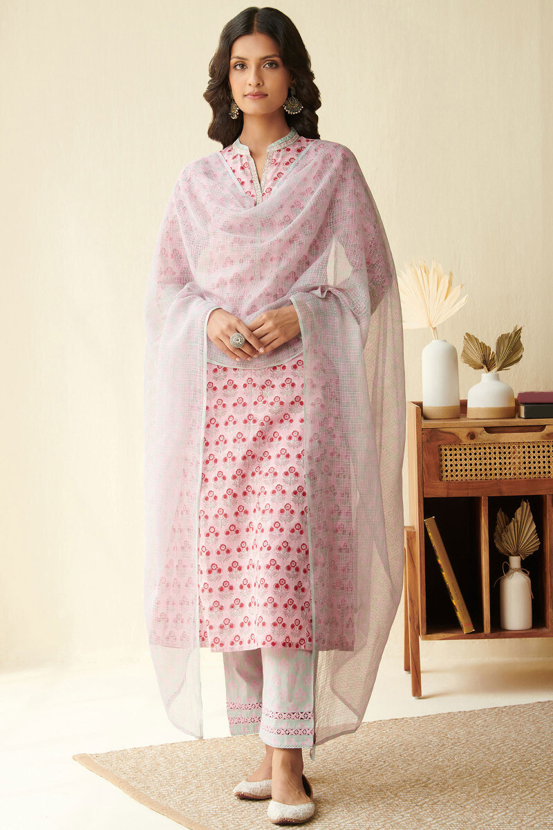 Pink Hand Block Printed Cotton Narrow Pants