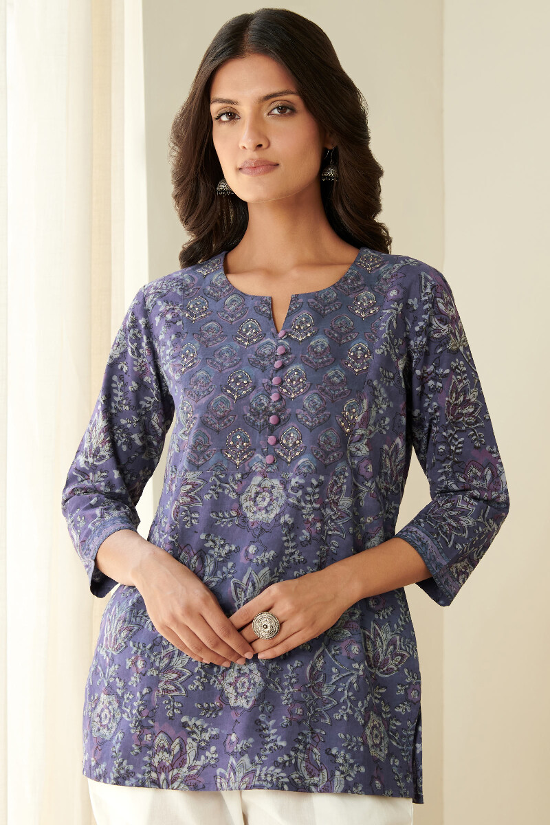 Purple Hand Block Printed Cotton Top