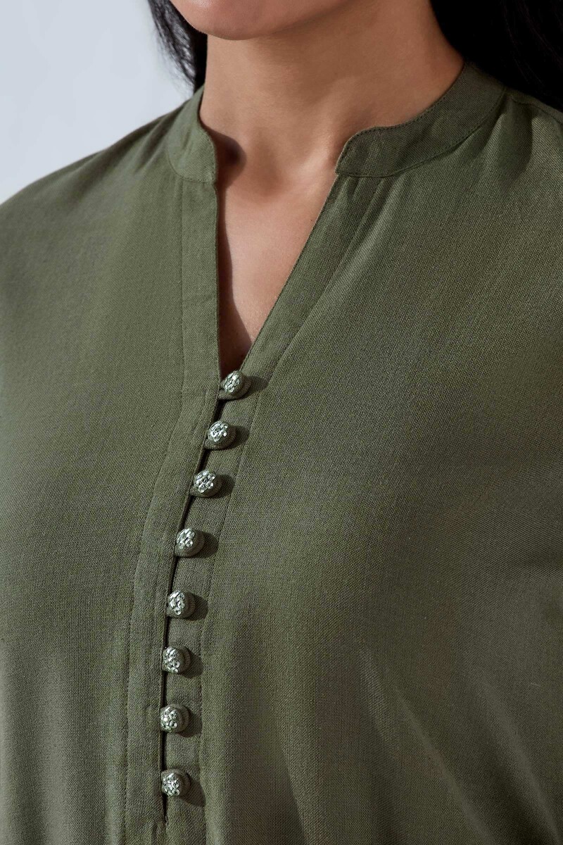 Olive Green Handcrafted Straight Handloom Kurta