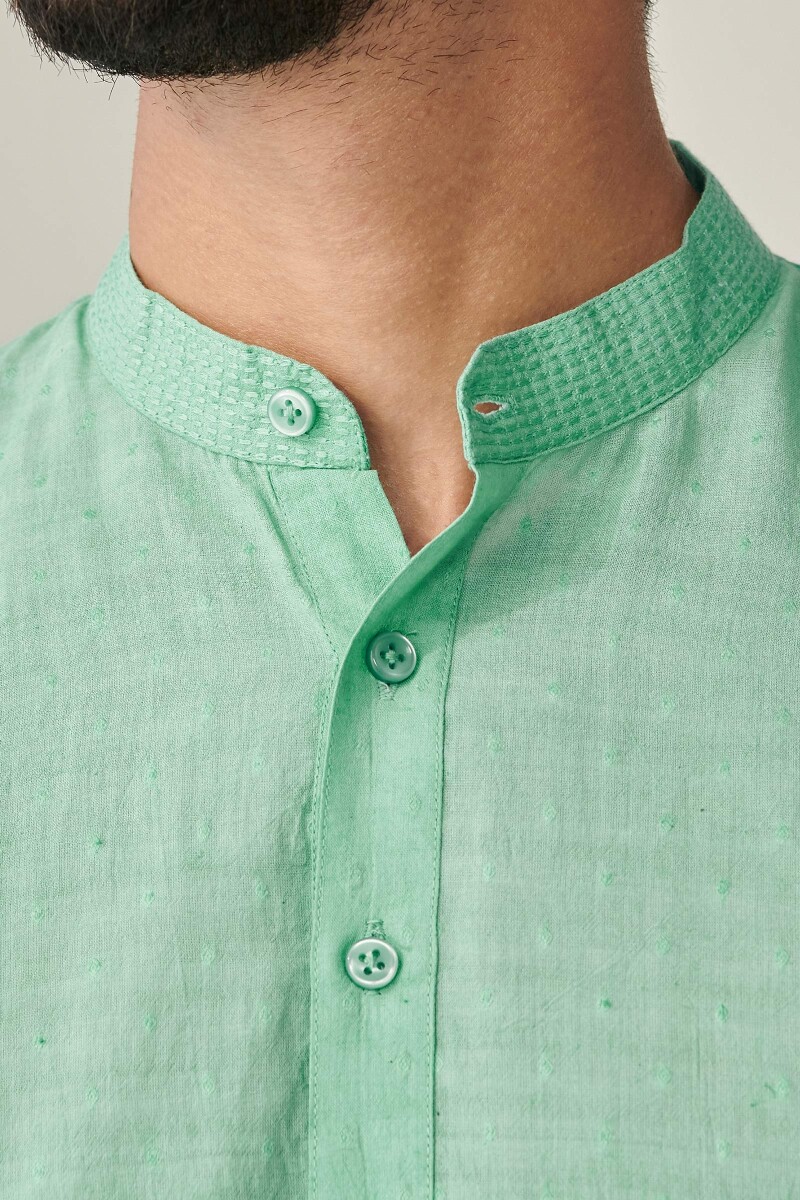 Green Handcrafted Cotton Dobby Kurta