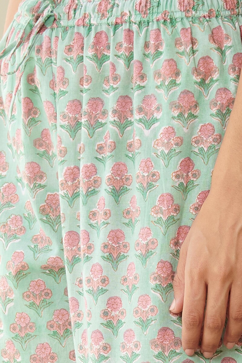 Green Hand Block Printed Cotton Izhaar Pants